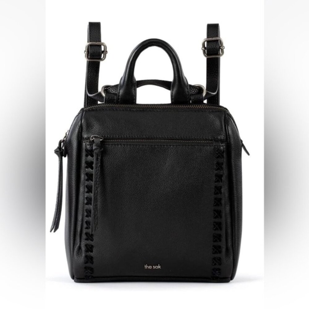THE SAK Black Pebbled Leather Convertible Mini LOYOLA Backpack Crossbody